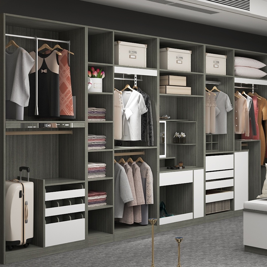 Customized multifunctional large storage wardrobe minimalist design solid wood home closet