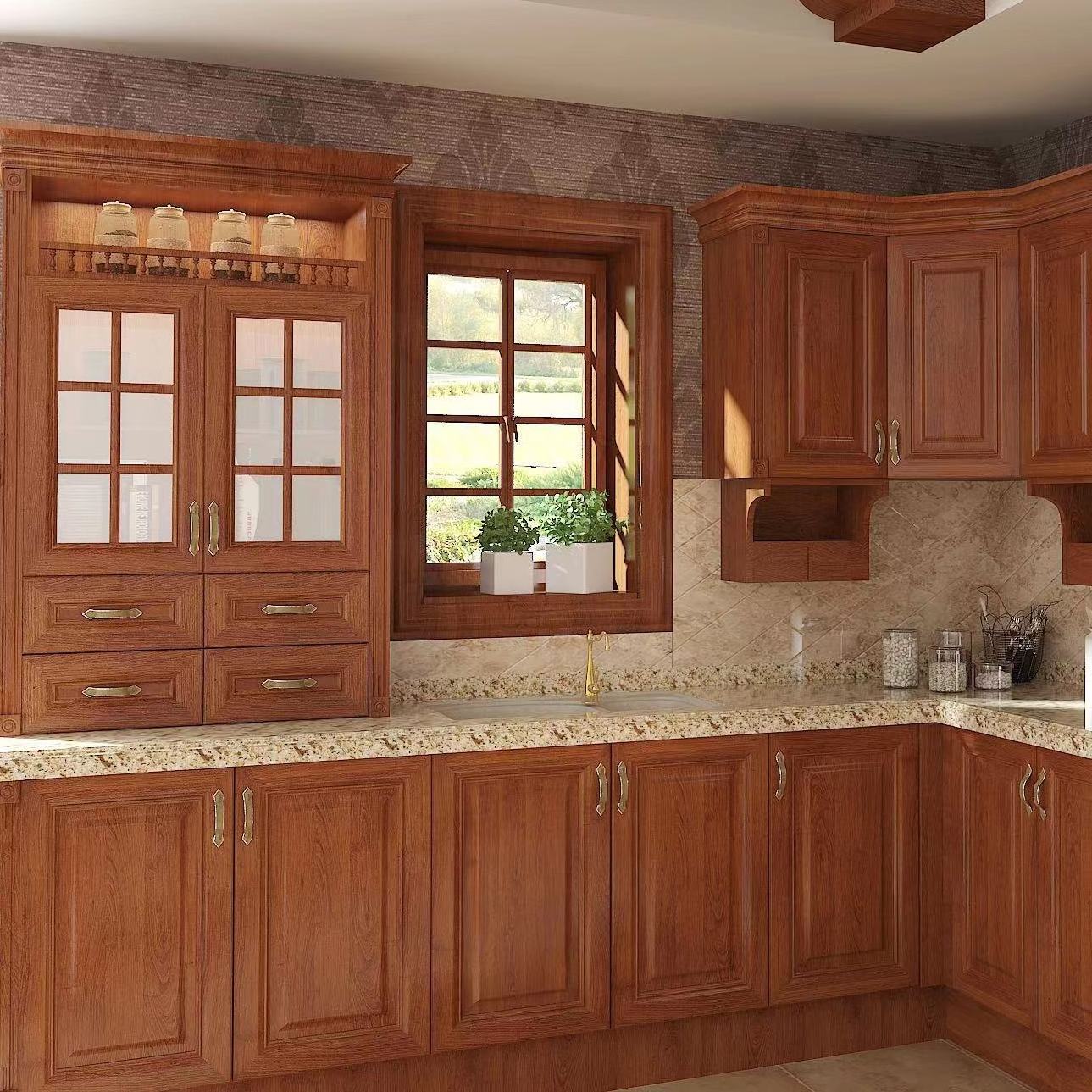 American Style Luxury Design Solid Wooden Kitchen Cabinets With Kitchen Pantry Cupboards For Sale