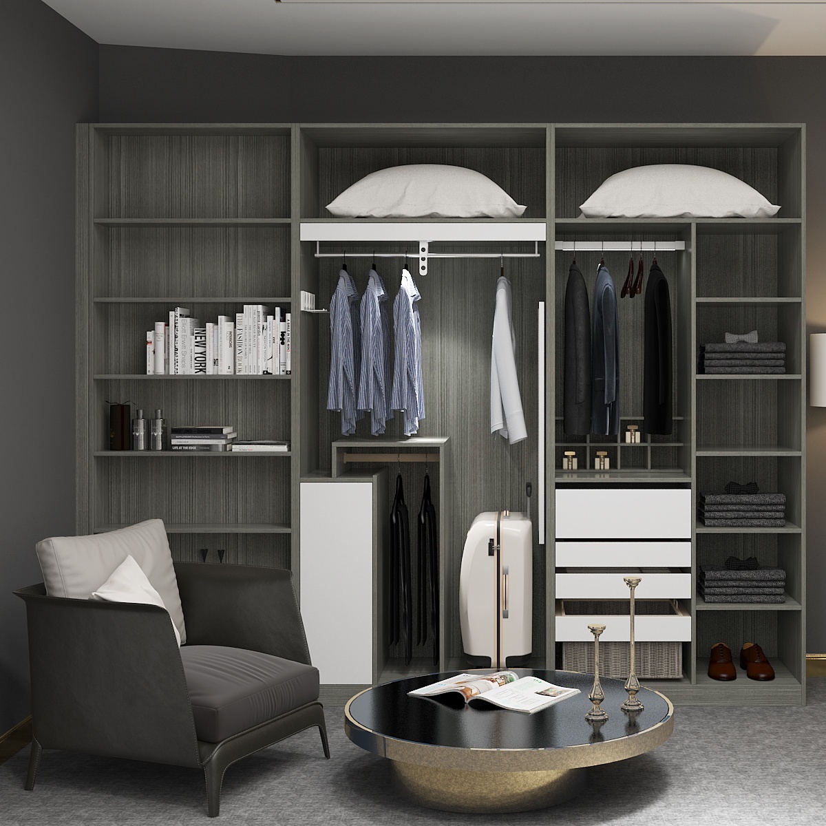 Customized multifunctional large storage wardrobe minimalist design solid wood home closet