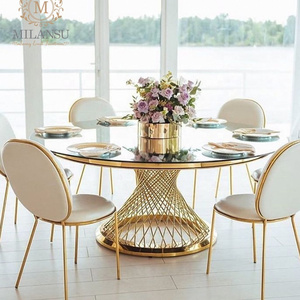 Hot Style Gold Stainless Steel Frame Glass Top Round Banquet Wedding Dining Tables For Wedding And Event