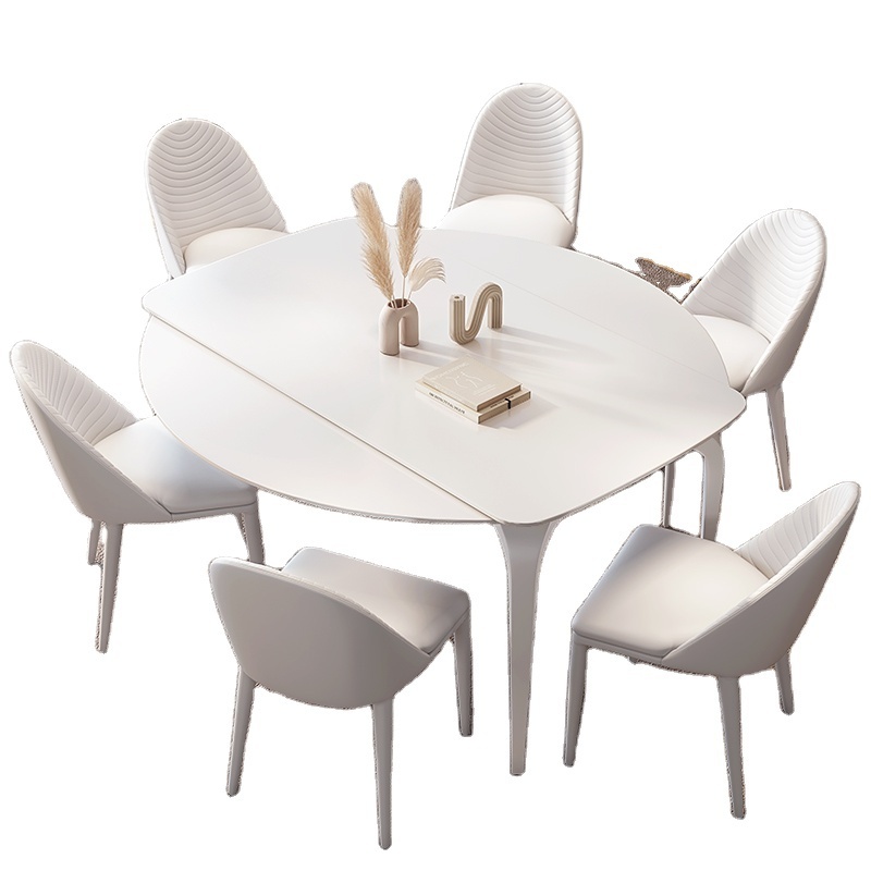 Cream wind pure white series rock plate dining table square dual-use telescopic variable folding 2022 Internet celebrity fashion