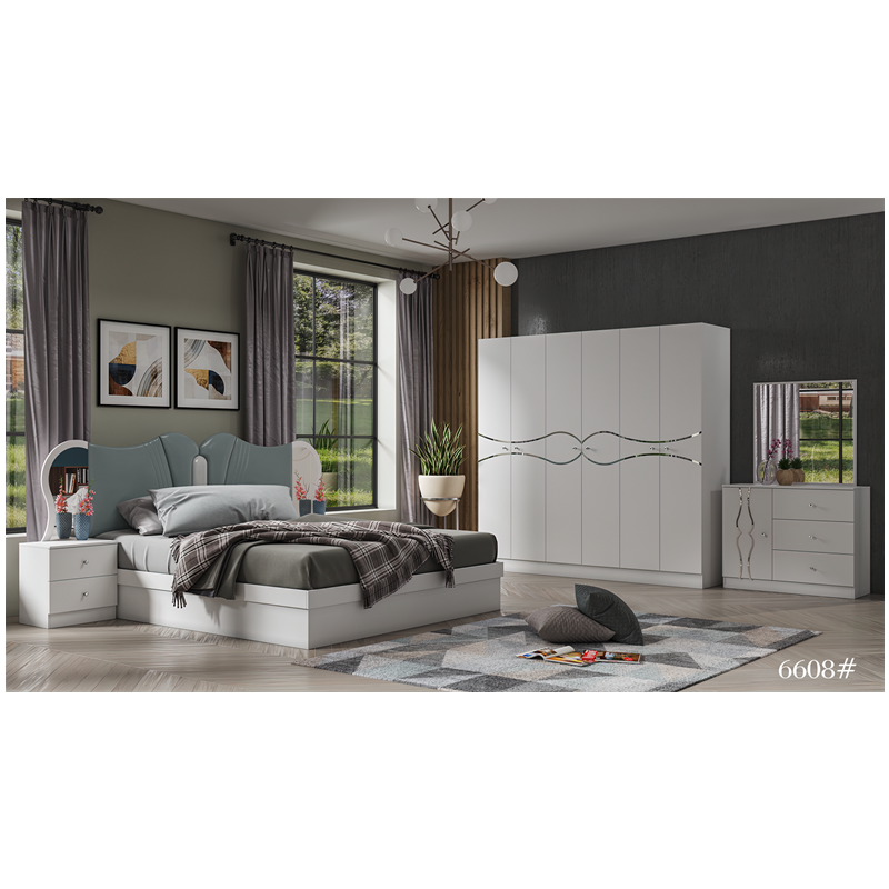 OEM ODM luxury italian painting home furniture mirrored headboard bedroom set