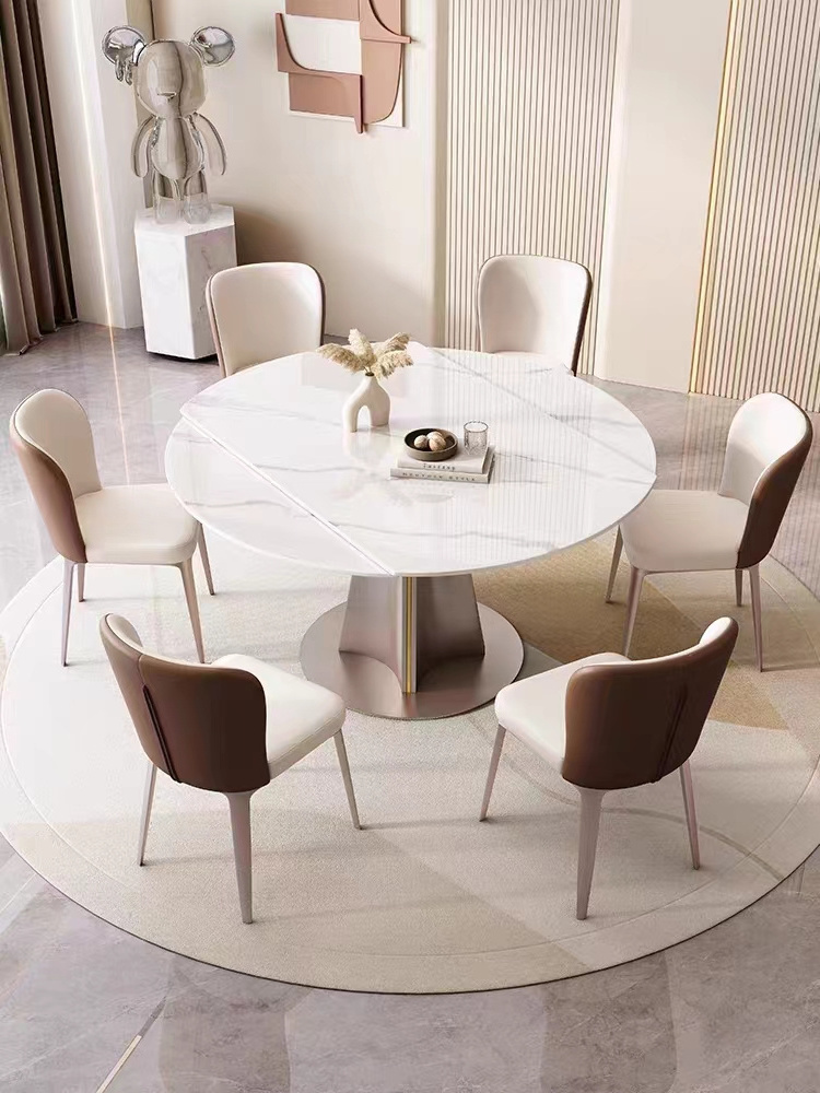 Cream wind pure white series rock plate dining table square dual-use telescopic variable folding 2022 Internet celebrity fashion