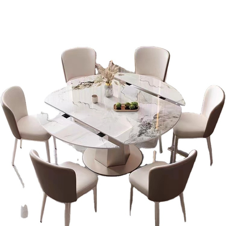 Cream wind pure white series rock plate dining table square dual-use telescopic variable folding 2022 Internet celebrity fashion