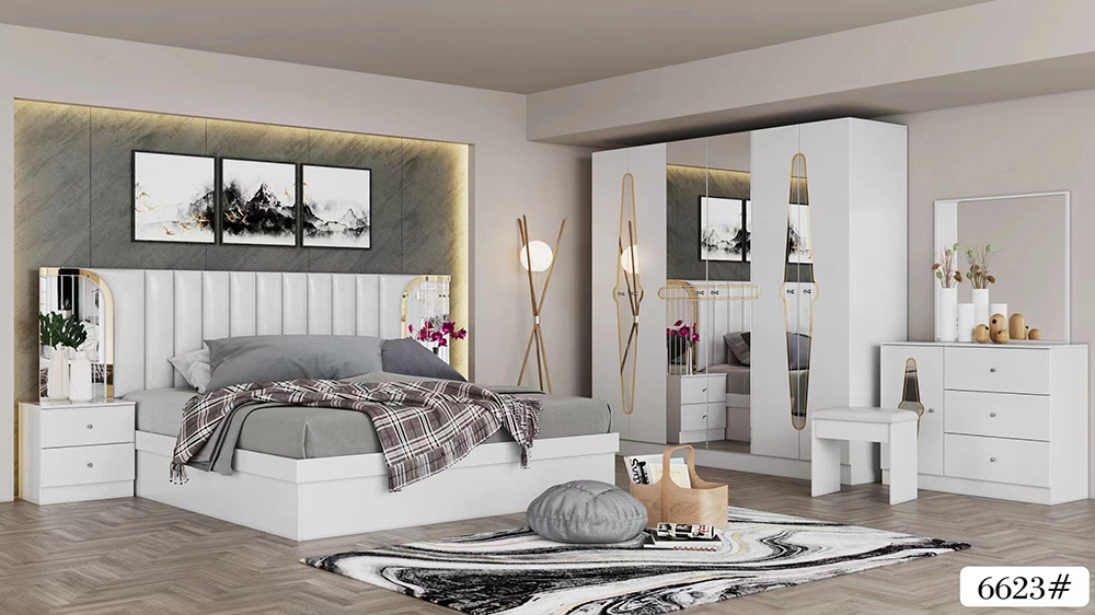 Turkish Design Queen Modern Leather Bedroom Sets Economic Price  Hotel Luxury Large Wardrobes Full Bedroom Furniture