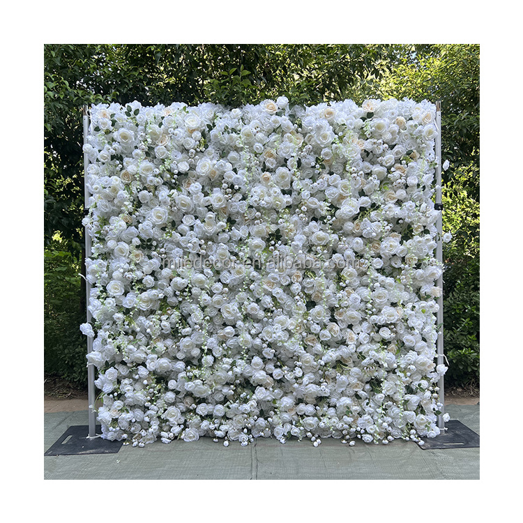 Custom 5d 3d Roll Up Cloth Flower Wall Wedding Decor Artificial Silk Rose Flower Panel Backdrop Flower Wall