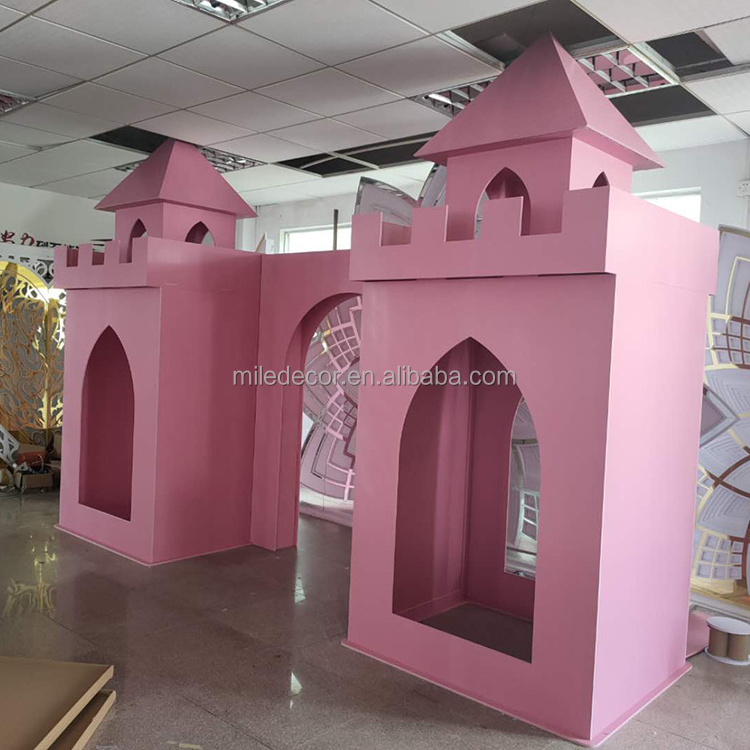 Children Birthday Party Decoration Acrylic Castle Backdrop Pink Castle Wedding Arch Backdrop