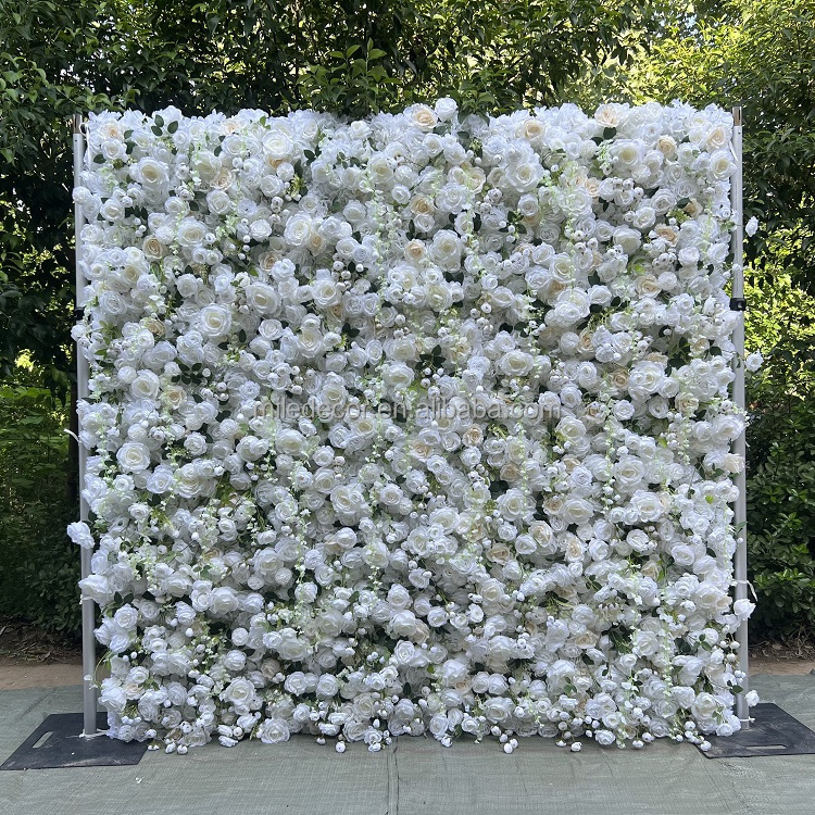 Custom 5d 3d Roll Up Cloth Flower Wall Wedding Decor Artificial Silk Rose Flower Panel Backdrop Flower Wall