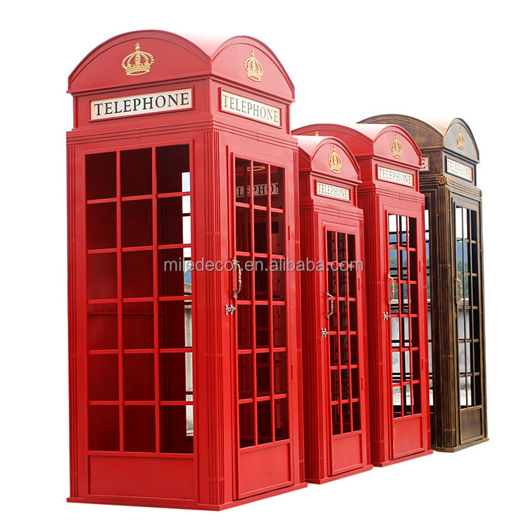 Wedding British Telephone Phone Booth Decoration Antique Red Floral Telephone Booth for Wedding Props