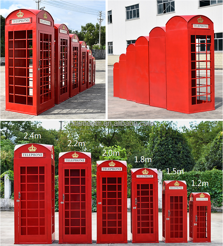 Wedding British Telephone Phone Booth Decoration Antique Red Floral Telephone Booth for Wedding Props