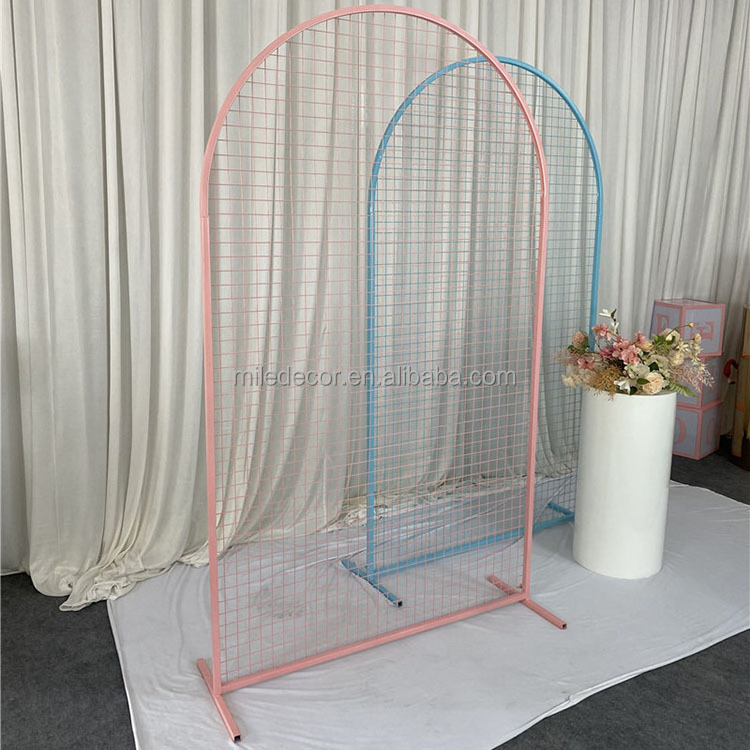 Wedding Event Props Back drop Decoration Flower Balloon Metal Frame Grid Arch Mesh Backdrop Stand