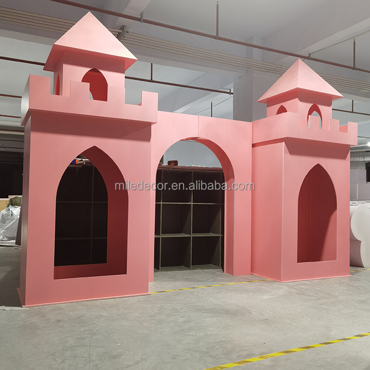 Children Birthday Party Decoration Acrylic Castle Backdrop Pink Castle Wedding Arch Backdrop