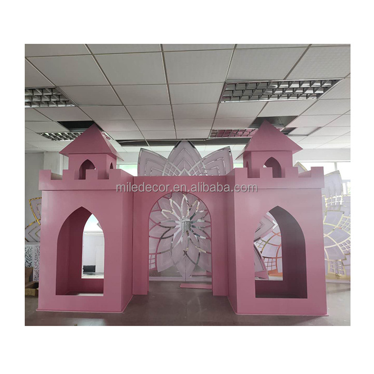 Children Birthday Party Decoration Acrylic Castle Backdrop Pink Castle Wedding Arch Backdrop