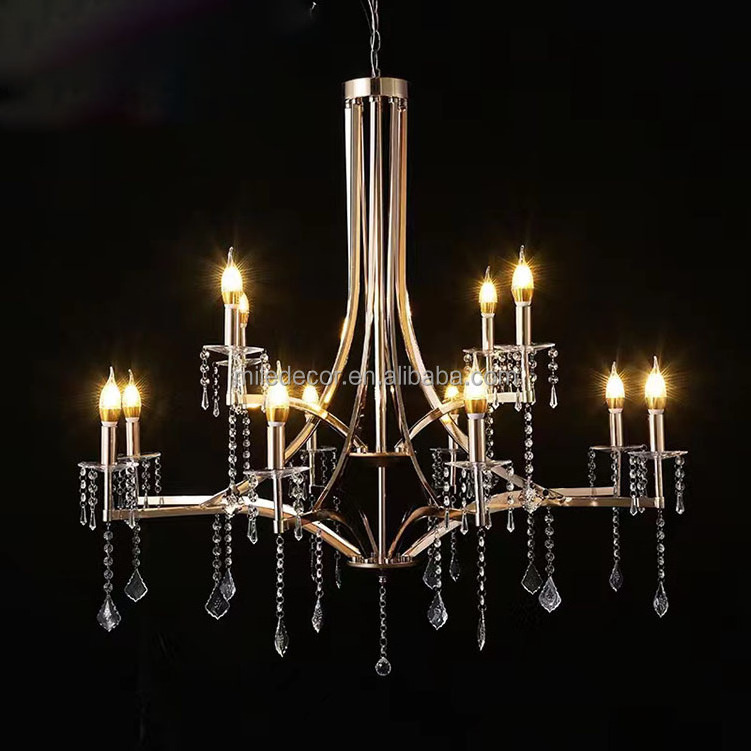 High Ceiling Modern Crystal Chandelier For Wedding Hotel Villa Led Lights Gold Silver Hanging Candelabra