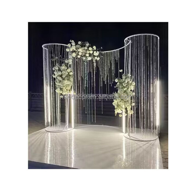 New S Shape Light up Metal Backdrop Frame Wedding Decoration Backdrop Stand with Glass Crystal Beads Curtain