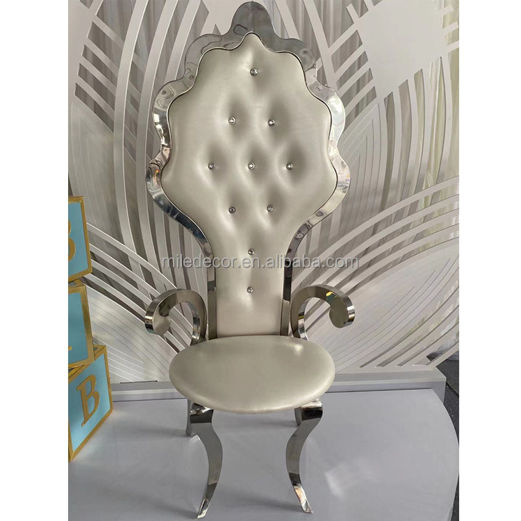 Luxury Royal High Back King Throne Wedding Chair Metal Gold Sliver Banquet Chair