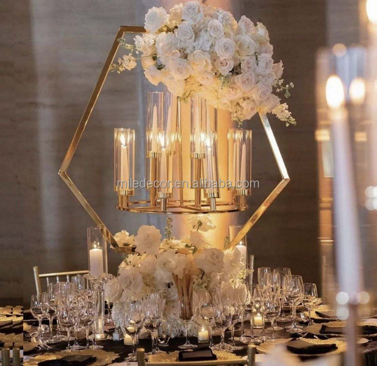 Wedding Centerpiece Candle Holders Table Centerpieces Decor Hurricanes Gold Candle Stands With Flower Arrangements