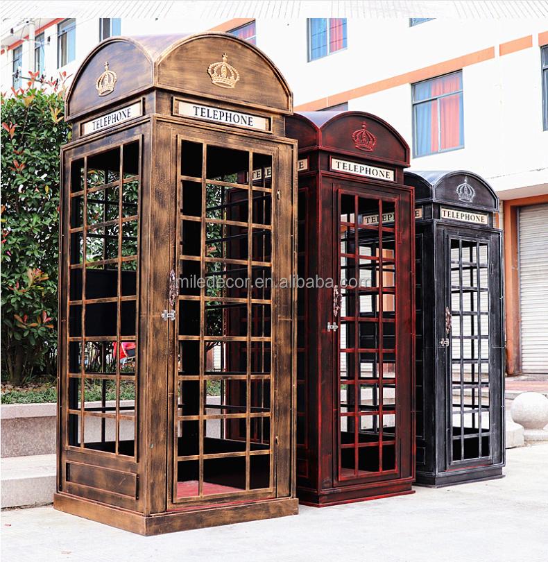 Wedding British Telephone Phone Booth Decoration Antique Red Floral Telephone Booth for Wedding Props