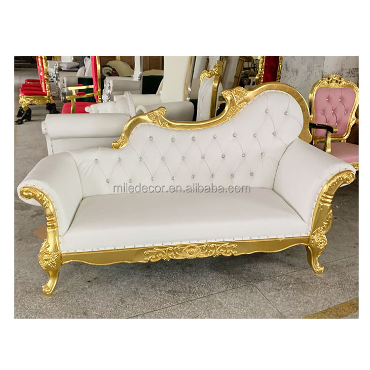 High Quality Sofa Of The Imperial Classic Luxury Furniture White With Gold Couple Sofa For Wedding Decor