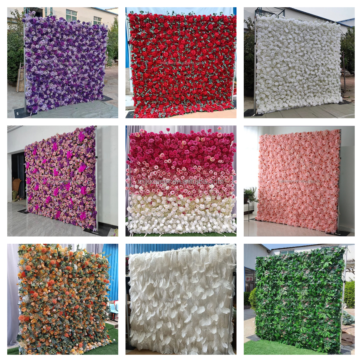 Custom 5d 3d Roll Up Cloth Flower Wall Wedding Decor Artificial Silk Rose Flower Panel Backdrop Flower Wall