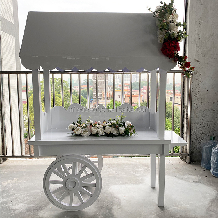 White Acrylic Candy Cart with Wheels For Party Decor Cotton Candy Carts Flower Cart Display