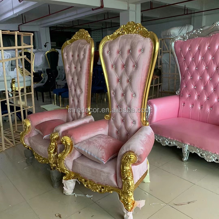 Luxury High Back Pink Throne Sofa For Wedding Party Royal Diamond King and Queen Throne Chair