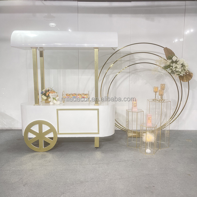 Hot Sale Modern Style Desert Candy Food Cart Wedding Decoration With Wooden Flower And Candy Cart