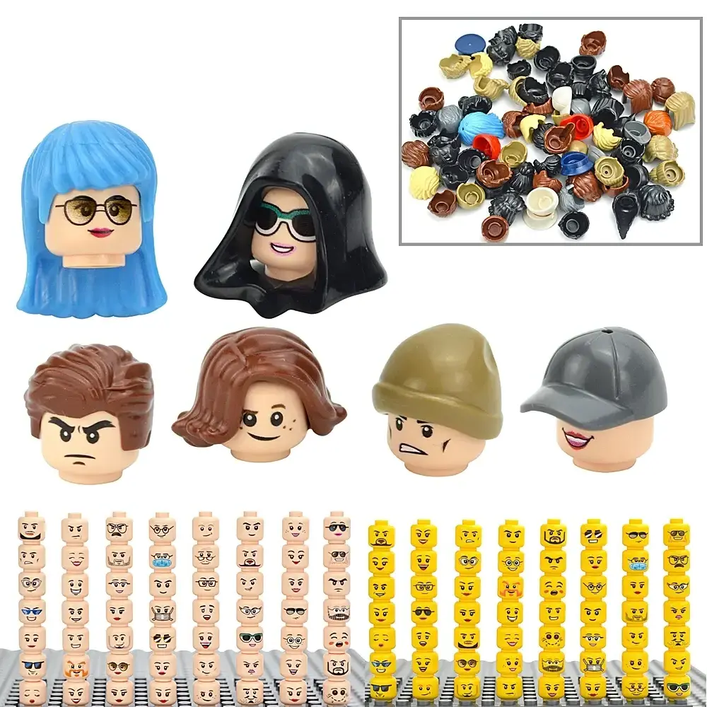 Figure Head Hair Hat Faces Laugh Cry Cute Facial Model Kids Toys Boy Girl Gift Expression DIY Bricks Building Blocks