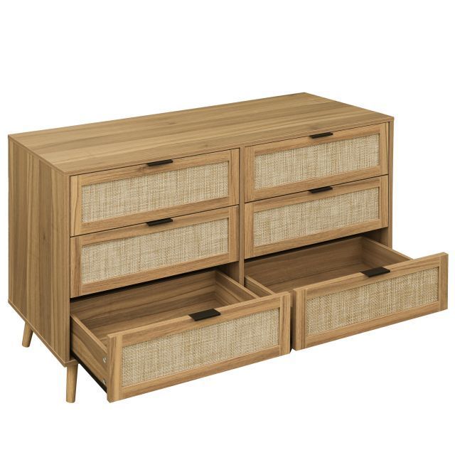 Living room Modern rattan 6 Drawers Wood Storage cabinet furniture wood dresser for bedroom