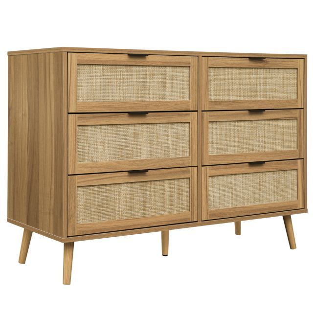 Living room Modern rattan 6 Drawers Wood Storage cabinet furniture wood dresser for bedroom