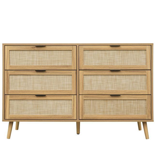 Living room Modern rattan 6 Drawers Wood Storage cabinet furniture wood dresser for bedroom