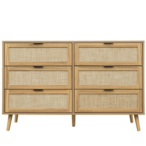 Living room Modern rattan 6 Drawers Wood Storage cabinet furniture wood dresser for bedroom