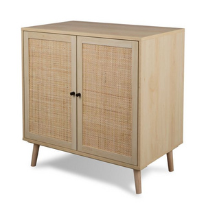 Rattan Sideboard Buffet Cabinet, Accent Storage Cabinet with 2 Doors and Shelves, Boho Console Table Cabinets for Living Room