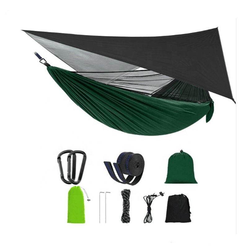 Nylon Jungle Outdoor Portable Camping Hammock With Mosquito Net And Rain Fly Tarp /Mosquito Net Tent Tree Straps