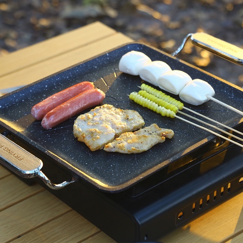 Wholesale Custom Non-stick Camping Grill Pan Korean BBQ Grill Pan Outdoor Picnic Korean BBQ Non-Stick Griddle Grill Pan