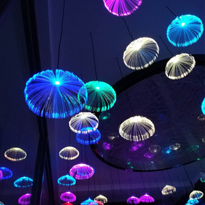 Outdoor Indoor Atmosphere Star Pavilion Decoration Lighting Colorful LED Fiber Optic Jellyfish Hanging Lamp