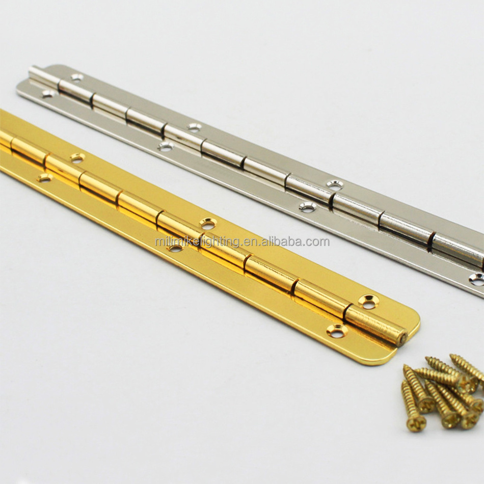 High end golden 180 degree soft close brass piano hinge box hardware accessories small metal brass long hinge for cigar box