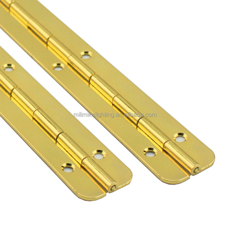 High end golden 180 degree soft close brass piano hinge box hardware accessories small metal brass long hinge for cigar box