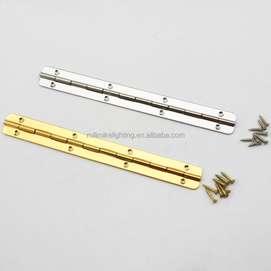 High end golden 180 degree soft close brass piano hinge box hardware accessories small metal brass long hinge for cigar box