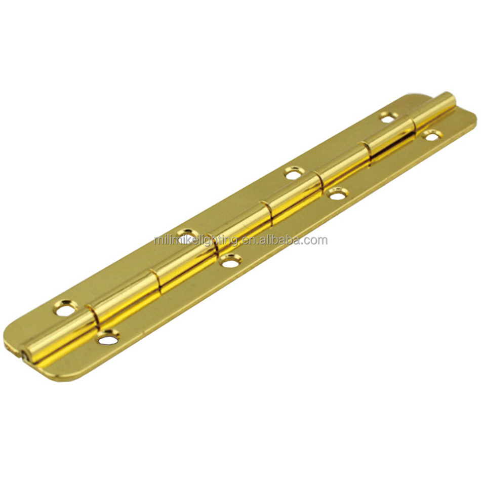 High end golden 180 degree soft close brass piano hinge box hardware accessories small metal brass long hinge for cigar box