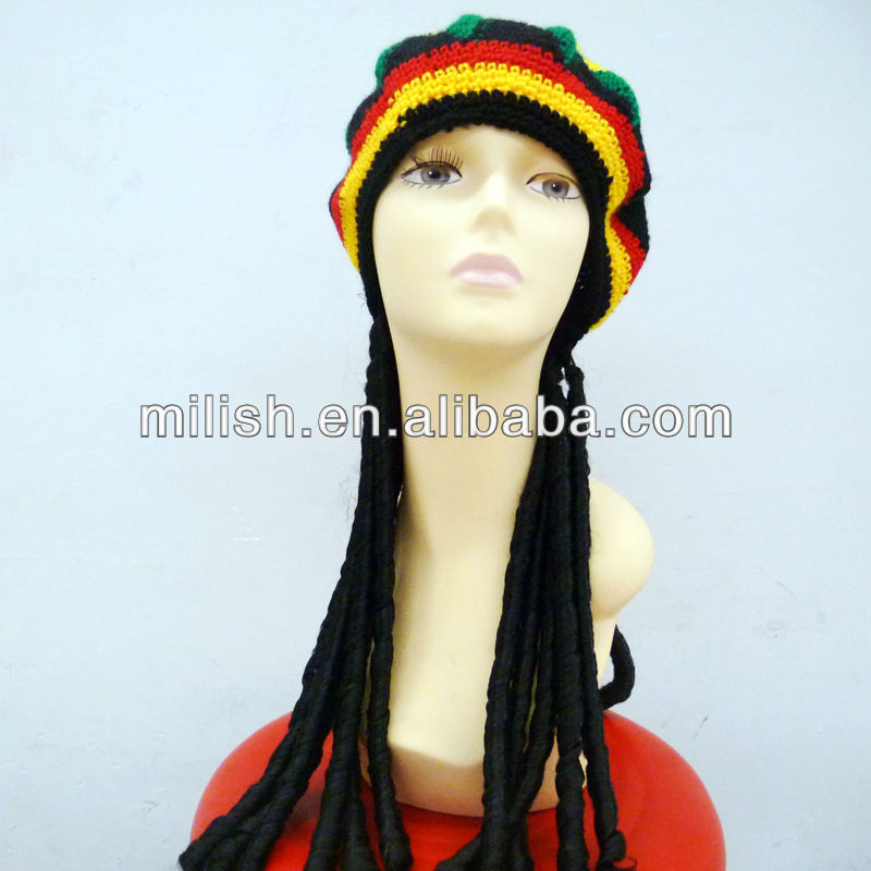 MH-1585 Rasta hat tam with dread locks rasta wig, Rasta hat