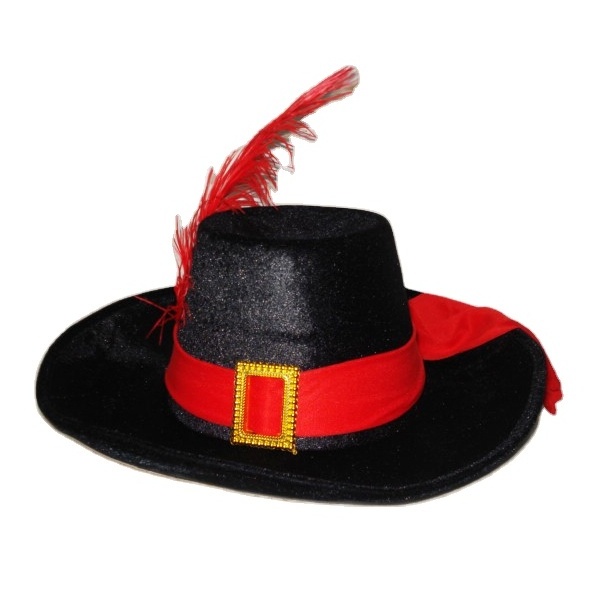 Funny Plush Halloween Black Musketeer Hat with ostrich feather /Puss Boots Hat MH-1619