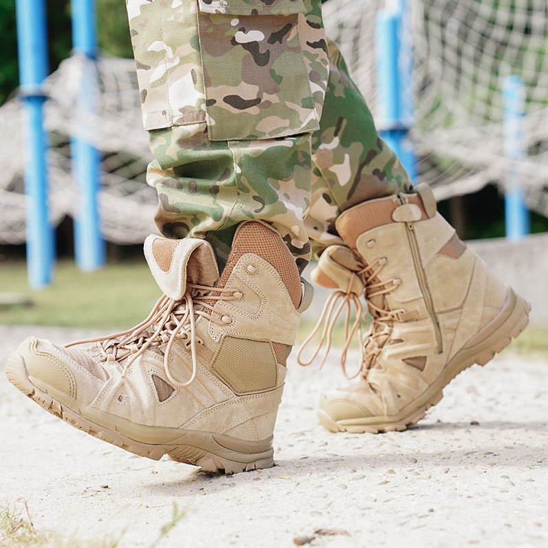 YAKEDA Genuine Leather Tactical Deserts Boots Delta Operator Combat Boots with side YKK Zipper Tactical Shoe