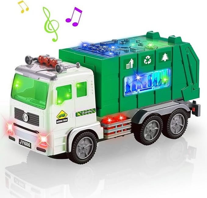 Toy Garbage Truck/Firetruck/Excavator for Kids with 4D Lights and Sounds - Battery Operated Automatic Bump & Go Car