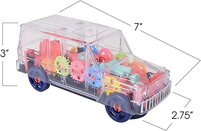 Light up Battery Off-Road Vehicles Plastic Toys Bus Transparent Gear Buses with LED Flashing Light and Music for Kids