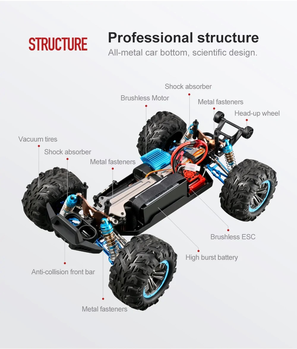 1/10 2.4G 4WD 80km/h Brushless RC Remote Control Cars Off-Road Vehicles Metal Chassis Waterproof for Adults with High Speed