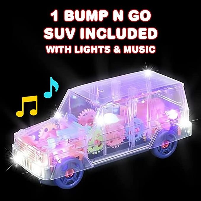 Light up Battery Off-Road Vehicles Plastic Toys Bus Transparent Gear Buses with LED Flashing Light and Music for Kids