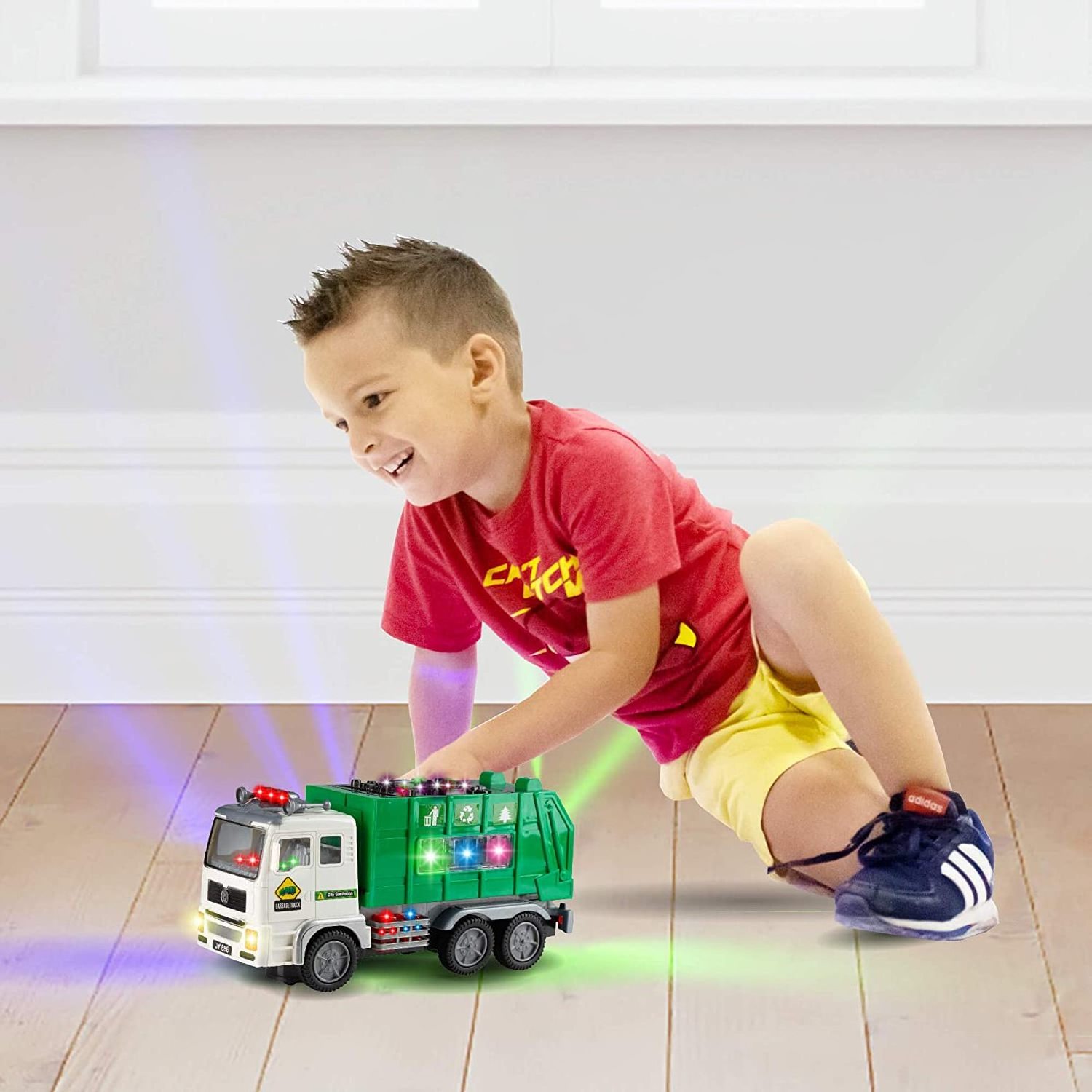 Toy Garbage Truck/Firetruck/Excavator for Kids with 4D Lights and Sounds - Battery Operated Automatic Bump & Go Car