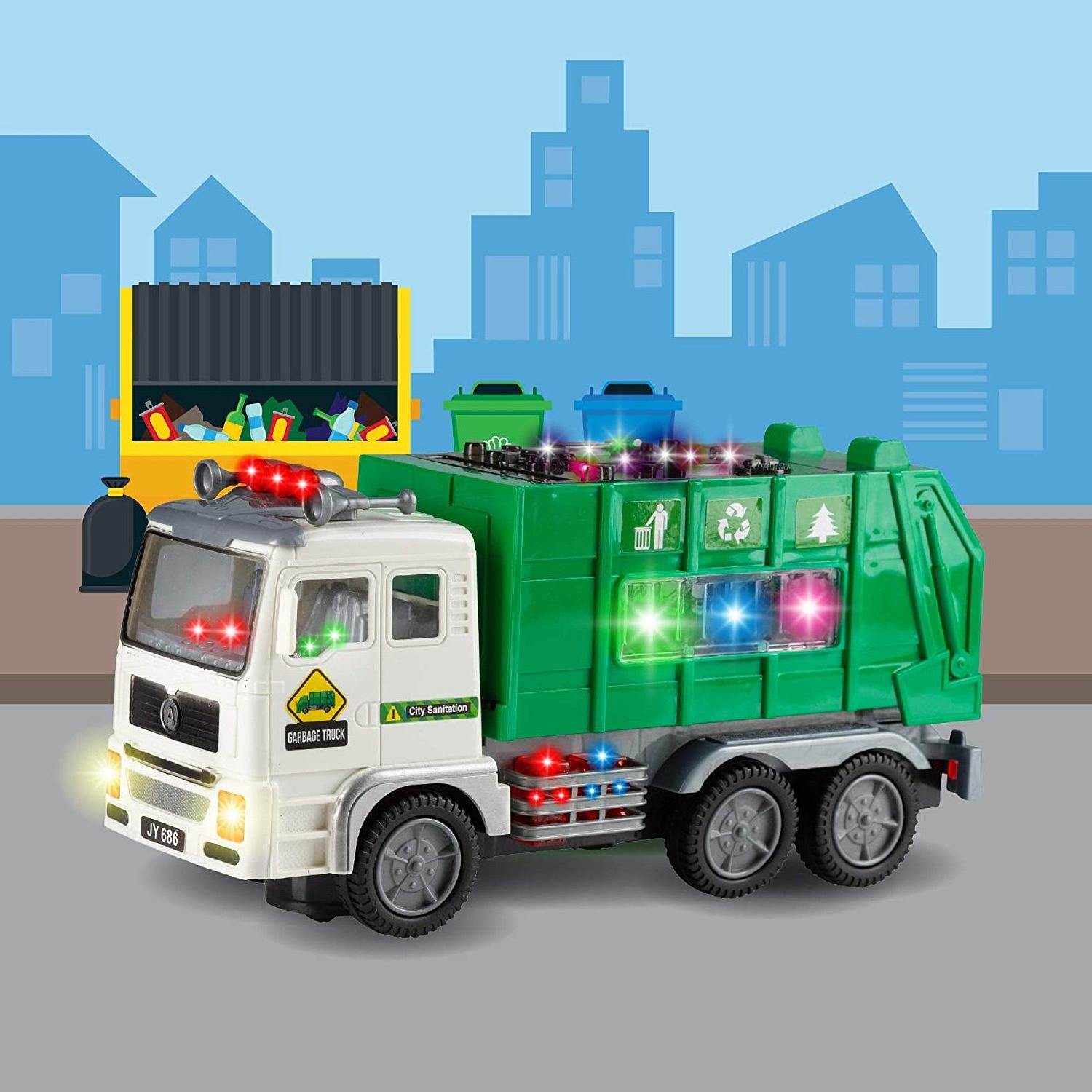 Toy Garbage Truck/Firetruck/Excavator for Kids with 4D Lights and Sounds - Battery Operated Automatic Bump & Go Car