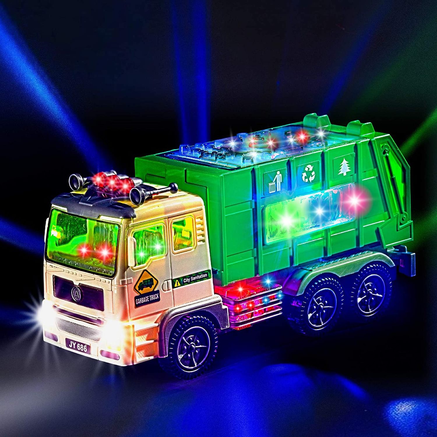 Toy Garbage Truck/Firetruck/Excavator for Kids with 4D Lights and Sounds - Battery Operated Automatic Bump & Go Car